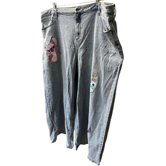 DISNEY Lilo & Stitch Light Wash Blue Denim Graphic Flare Jeans Women's Size 28 - Picture 3 of 9